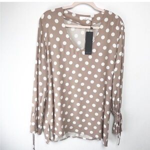 Brave + True Blush Cream Mayweather Polka Dot Top Blouse Long‎ Sleeve Med